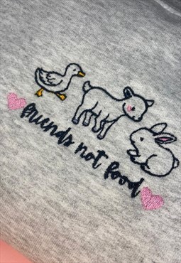 Friends Not Food Vegan Grey Embroidered Sweatshirt