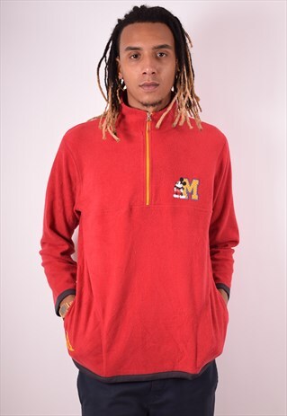 MENS VINTAGE FLEECE JUMPER MEDIUM RED 90S