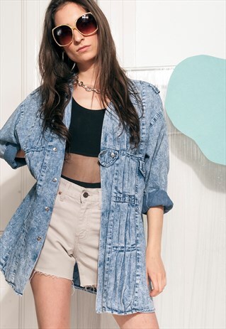 VINTAGE DENIM SHIRT 90S ACID WASH OVERSIZED GRUNGE SHIRT