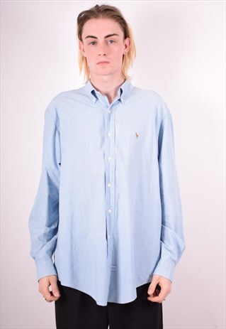 RALPH LAUREN MENS VINTAGE SHIRT XL BLUE 90S
