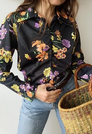 VINTAGE 70S BOHO PARISIAN DAFFODIL TUNIC TOP SHIRT BLOUSE