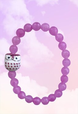 Wise Owl - Mauve Pink Angelite Beaded Gemstone Gift Bracelet