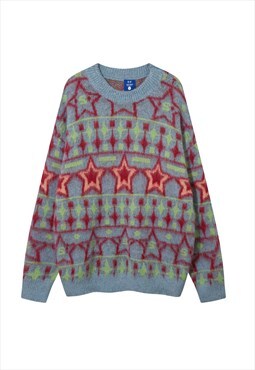 Geometric sweater star pattern knitted jumper grunge top