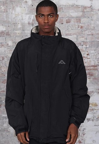 VINTAGE KAPPA LOGO LINED WINDBREAKER JACKET BLACK WHITE