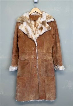 Vintage Y2K Shearling Longline Jacket Beige Fur Lined