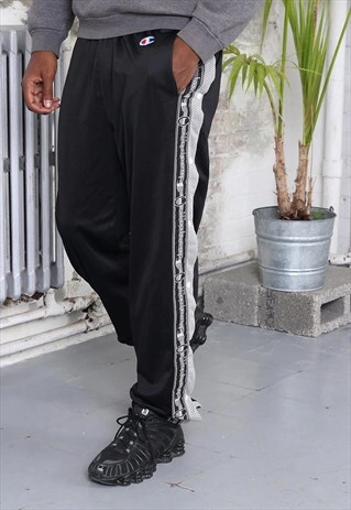 VINTAGE CHAMPION TAPE LOGO TRACK BOTTOMS BLACK