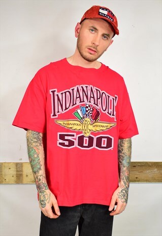 VINTAGE 90S USA BIG PRINT RED T SHIRT