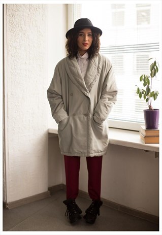 VINTAGE 80'S GREYISH DOUBLE BREASTED PUFF COAT