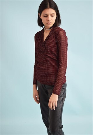 Y2K GOES 70'S RETRO MOD PRINT MESH BLOUSE