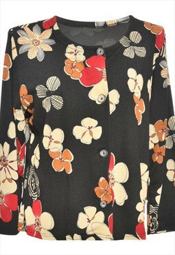 Vintage Floral Pattern Black, Red & Orange 1980s Jacket - M