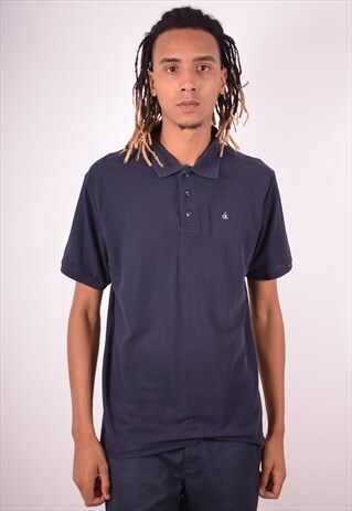CALVIN KLEIN MENS VINTAGE POLO SHIRT LARGE NAVY BLUE 90S
