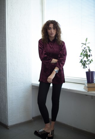 VINTAGE 80'S BURGUNDY RED VELVET LONG SLEEVED SHIRT