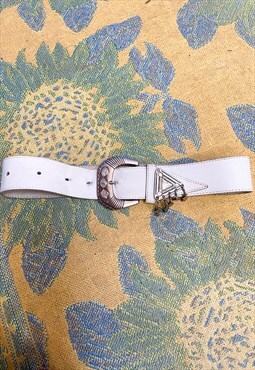 Vintage 80's White & Silver Western Buckle Belt