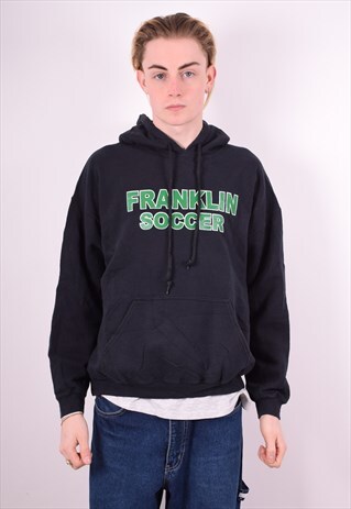 MENS VINTAGE FRANKLIN SOCCER HOODIE JUMPER LARGE BLACK 90'S