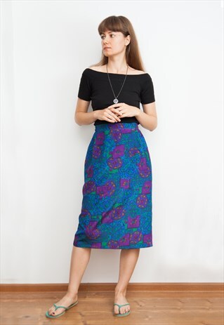 PURPLE FLOWERS HIGH WAIST MIDI SKIRT