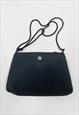 80'S VINTAGE BLACK PLEATED FABRIC LADIES EVENING BAG