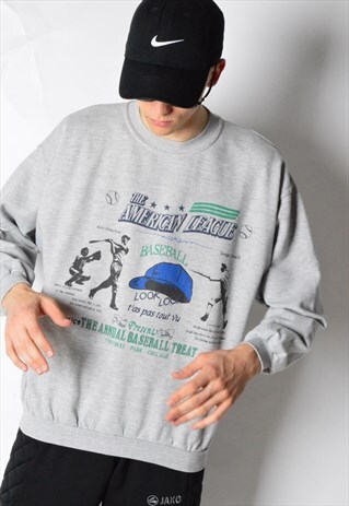 VINTAGE 80S GREY AMERICAN BASEBALL SWEATSHIRT