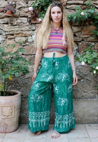VINTAGE HIPPIE BATIK WIDE LEG WRAPAROUND TROUSERS