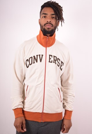 CONVERSE MENS VINTAGE TRACKSUIT TOP JACKET LARGE BEIGE 90S