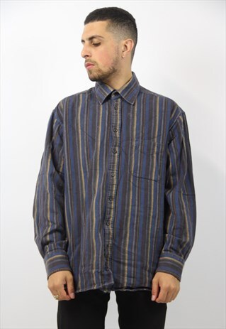 VINTAGE FLANNEL STRIPED BLUE SHIRT