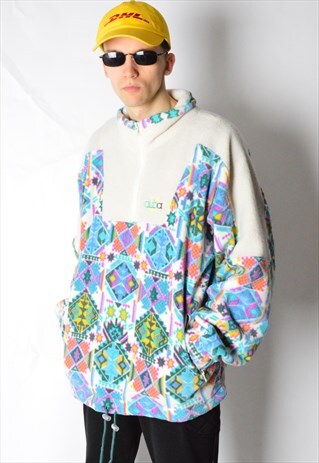 VINTAGE 80S COLOURFUL AZTEC FLEECE ZIPPER JUMPER