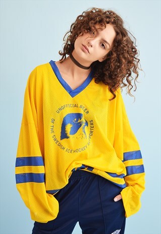 90'S RETRO VARSITY OVERSIZED HOCKEY JERSEY JUMPER TOP