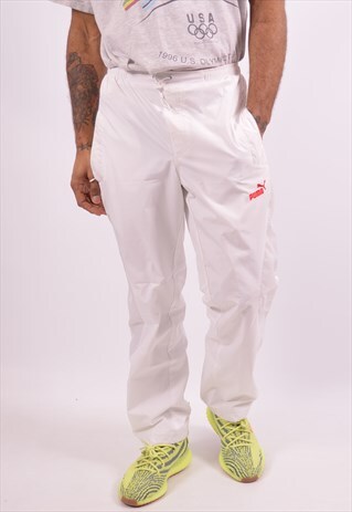 PUMA MENS VINTAGE TRACKSUIT TROUSERS XS WHITE 90S
