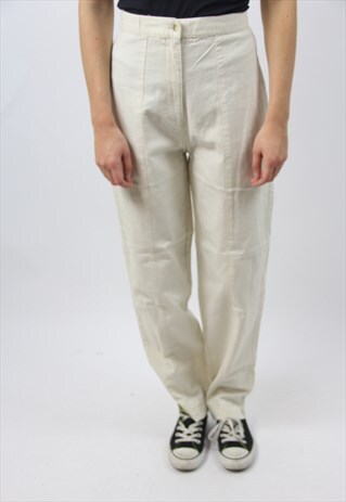 VINTAGE CREAM WOVEN HIGH WAIST TROUSERS