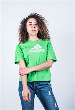 Vintage Adidas T-shirt in Green with White Print Logo