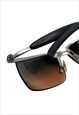 CHANEL SUNGLASSES RIMLESS SHIELD LOGO RECTANGLE ORANGE GREY 
