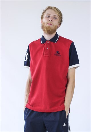 VINTAGE MENS BURBERRY LOGO POLO SHIRT SHORT SLEEVE TOP