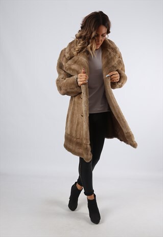 FAUX FUR COAT JACKET VINTAGE UK 14 (A92K)