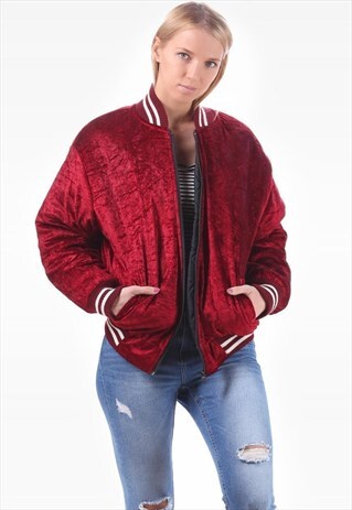 RED VELVET BOMBER JACKET QUILTED