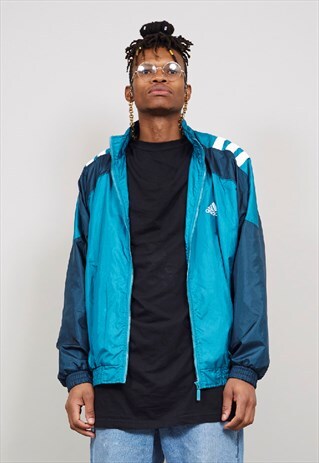 VINTAGE 80'S ADIDAS TURQUOISE SHELL SPORTS JACKET