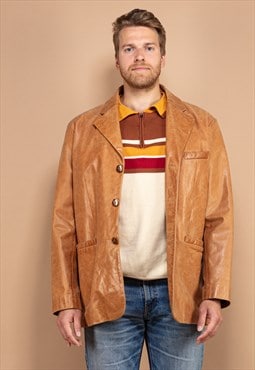 Vintage 90's Men Leather Blazer Jacket in Brown