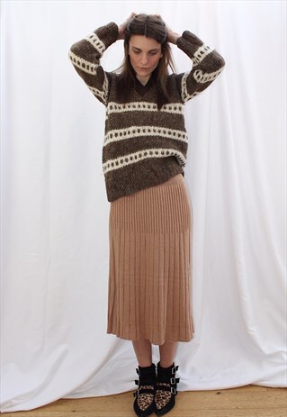 VINTAGE 80S KNITTED MIDI SKIRT WITH PLEATS