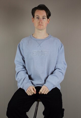 VINTAGE GAP HEAVYWEIGHT SWEATSHIRT IN BLUE GREY WITH EMBROID