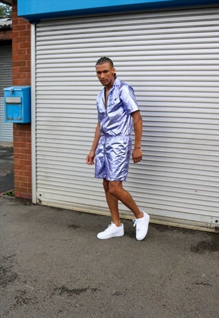 METALLIC PURPLE UTILITY SHORTS ALL-IN-ONE