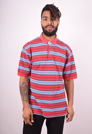 TIMBERLAND MENS VINTAGE POLO SHIRT MEDIUM RED STRIPES 90S