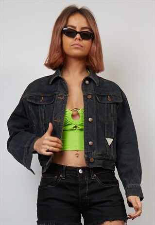 VINTAGE 90'S VALENTINO WASHED BLACK CROP DENIM JACKET
