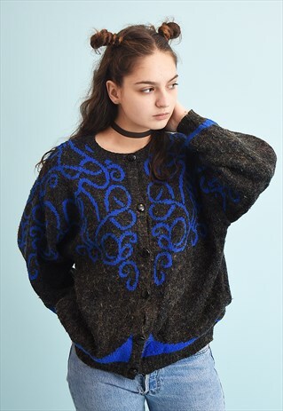 80'S RETRO SLOUCHY SHIMMER MOMS KNIT CARDIGAN