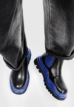 Small Platform blue heel boots black high ankle grunge shoes