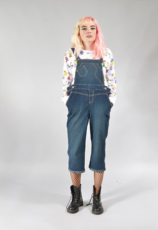 VINTAGE DARK BLUE CROPPED UNUSUAL BACK DUNGAREES