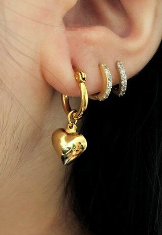 TINY BUBBLE HEART GOLD HOOP EARRINGS