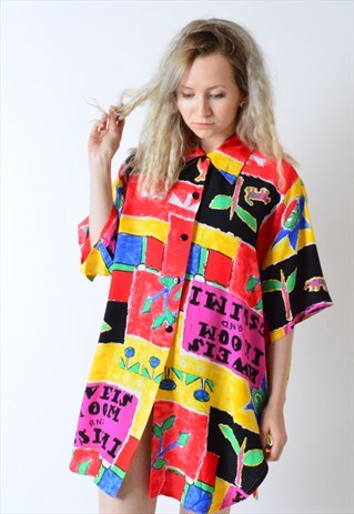 VINTAGE 80S COLOURFUL SASSY FESTIVAL SHIRT