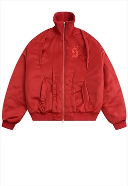 Raised neck bomber jacket MA-1 grunge puffer in red