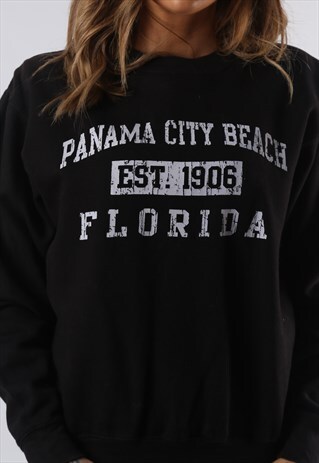 VINTAGE SWEATSHIRT JUMPER USA PANAMA BEACH PRINT 8 10 (ACCS)