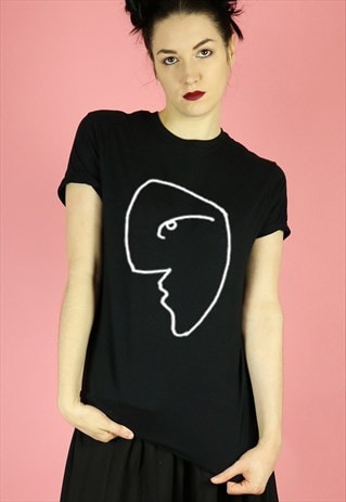 FACE ART PRINT LINE DRAWING T-SHIRT TOP PICASSO GRAPHIC TEE