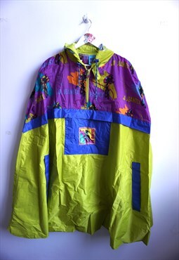 Vintage Poncho Raincoat Sports Jacket Windbreaker Hood Parka