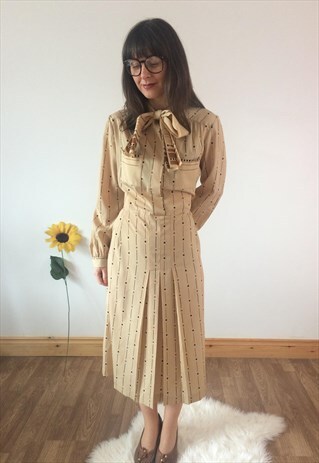 VINTAGE 80S BEIGE & BROWN DRESS
